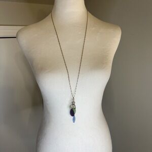 Long Gold Pendent Necklace With 3 Beads